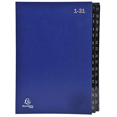 Exacompta Réf. 57042E 1 trieur Ordonator couverture rigide intérieur en carte noire onglets plastifiés numériques de 1 à 31 32 compartiments dim 25x33 cm pour A4 couleur bleu - Publicité Exacompta Réf. 57042E 1 trieur Ordonator couverture rigide intérieur en carte noire onglets plastifiés numériques de 1 à 31 32 compartiments dim 25x33 cm pour A4 couleur bleu - Publicité