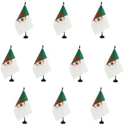 AZ FLAG Lot de 10 Drapeau De Table Algérie 21x14 cm 10 Petits Drapeaux Algérien De Bureau 100% Polyester Avec Hampe De 25cm Et Socle En Plastique Noir - Publicité AZ FLAG Lot de 10 Drapeau De Table Algérie 21x14 cm 10 Petits Drapeaux Algérien De Bureau 100% Polyester Avec Hampe De 25cm Et Socle En Plastique Noir - Publicité