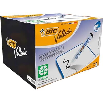 BIC Velleda 1701 ECOlutions Feutres pour tableau blanc Pointe ogive moyenne Noir, Pack école de 48 - Publicité BIC Velleda 1701 ECOlutions Feutres pour tableau blanc Pointe ogive moyenne Noir, Pack école de 48 - Publicité