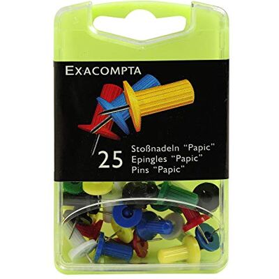 Exacompta Réf. 14920E Boîte de 25 épingles d'affichage Papic Hauteur de la pointe 7 mm Diamètre 10 mm Pour fixer cartes, photos, documents, cadres, guirlandes 6 couleurs assorties - Publicité Exacompta Réf. 14920E Boîte de 25 épingles d'affichage Papic Hauteur de la pointe 7 mm Diamètre 10 mm Pour fixer cartes, photos, documents, cadres, guirlandes 6 couleurs assorties - Publicité