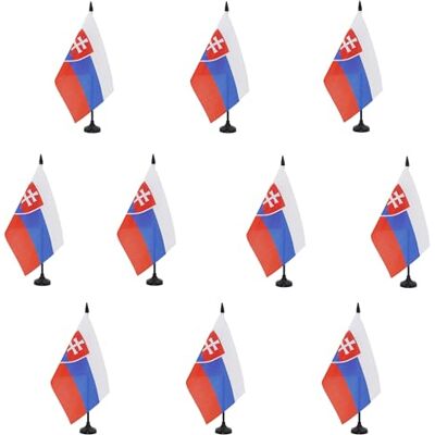 AZ FLAG Lot de 10 Drapeau De Table Slovaquie 21x14 cm 10 Petits Drapeaux Slovaque De Bureau 100% Polyester Avec Hampe De 25cm Et Socle En Plastique Noir - Publicité AZ FLAG Lot de 10 Drapeau De Table Slovaquie 21x14 cm 10 Petits Drapeaux Slovaque De Bureau 100% Polyester Avec Hampe De 25cm Et Socle En Plastique Noir - Publicité