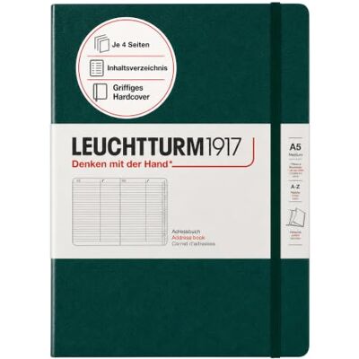 LEUCHTTURM1917 370360 Carnet d'adresses Medium (A5), Couverture rigide, Forest Green - Publicité LEUCHTTURM1917 370360 Carnet d'adresses Medium (A5), Couverture rigide, Forest Green - Publicité