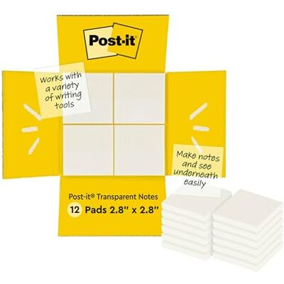 Post-It Notes Autocollantes Transparentes, 12 Blocs, 36 Feuilles par Bloc, 73 mm x 73 mm, Translucide Feuillets Repositionnables pour les Étudiants, Pour prendre des Notes dans les Manuels Scolaires - Publicité Post-It Notes Autocollantes Transparentes, 12 Blocs, 36 Feuilles par Bloc, 73 mm x 73 mm, Translucide Feuillets Repositionnables pour les Étudiants, Pour prendre des Notes dans les Manuels Scolaires - Publicité