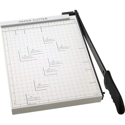 Eloklem Massicot A4-B7, coupe-papier à guillotine pour carton, longueur de coupe de 300 mm, base métallique avec verrouillage de sécurité de la lame et doubles guides, capacité de 12 feuilles (Blanc) - Publicité Eloklem Massicot A4-B7, coupe-papier à guillotine pour carton, longueur de coupe de 300 mm, base métallique avec verrouillage de sécurité de la lame et doubles guides, capacité de 12 feuilles (Blanc) - Publicité