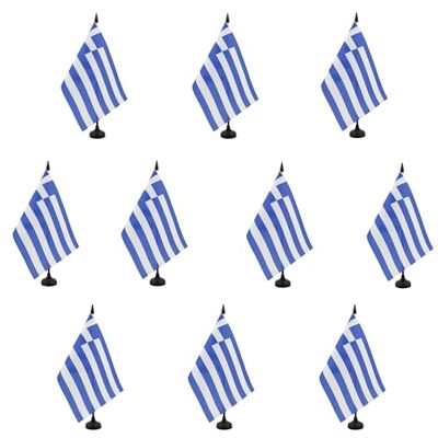 AZ FLAG Lot de 10 Drapeau De Table Grèce 21x14 cm 10 Petits Drapeaux Grec De Bureau 100% Polyester Avec Hampe De 25cm Et Socle En Plastique Noir - Publicité AZ FLAG Lot de 10 Drapeau De Table Grèce 21x14 cm 10 Petits Drapeaux Grec De Bureau 100% Polyester Avec Hampe De 25cm Et Socle En Plastique Noir - Publicité
