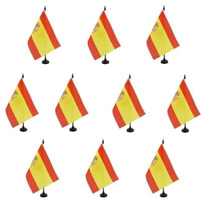 AZ FLAG Lot de 10 Drapeau De Table Espagne 21x14 cm 10 Petits Drapeaux Espagnol De Bureau 100% Polyester Avec Hampe De 25cm Et Socle En Plastique Noir - Publicité AZ FLAG Lot de 10 Drapeau De Table Espagne 21x14 cm 10 Petits Drapeaux Espagnol De Bureau 100% Polyester Avec Hampe De 25cm Et Socle En Plastique Noir - Publicité
