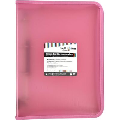 Grafoplás Grafoplas Classeur à anneaux avec fermeture éclair A4+, rose clair, multiline, 4 anneaux mixtes de 25 mm, couverture en polypropylène ligné verticale, capacité supplémentaire pour feuilles de papier - Publicité Grafoplás Grafoplas Classeur à anneaux avec fermeture éclair A4+, rose clair, multiline, 4 anneaux mixtes de 25 mm, couverture en polypropylène ligné verticale, capacité supplémentaire pour feuilles de papier - Publicité