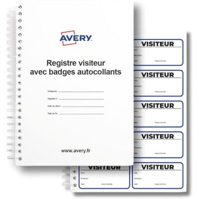 Avery 1 registre visiteurs avec badges autocollants et duplicata - Publicité Avery 1 registre visiteurs avec badges autocollants et duplicata - Publicité