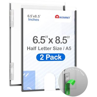 Acrimet Support Mural pour Panneau de Demi-Format Lettre A5, en Plastique Cristal Transparent avec Adhésif au Dos, Parfait pour Afficher au Bureau, au Restaurant, à l'École, à la Maison (lot de 2) - Publicité Acrimet Support Mural pour Panneau de Demi-Format Lettre A5, en Plastique Cristal Transparent avec Adhésif au Dos, Parfait pour Afficher au Bureau, au Restaurant, à l'École, à la Maison (lot de 2) - Publicité