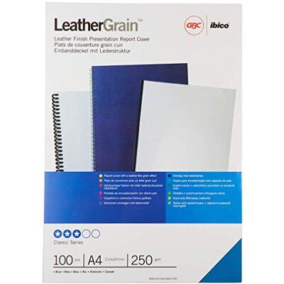 GBC Lot de 100 Plats de couverture LeatherGrain A4 Grain Cuir Bleu 250 g/m² Finition premium, protection professionnelle & présentation soignée Réf. CE040020 - Publicité GBC Lot de 100 Plats de couverture LeatherGrain A4 Grain Cuir Bleu 250 g/m² Finition premium, protection professionnelle & présentation soignée Réf. CE040020 - Publicité