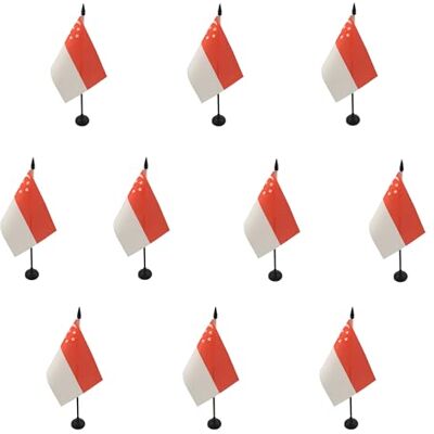 AZ FLAG Lot de 10 Drapeau De Table Singapour 15x10 cm 10 Mini Drapeaux Singapourien De Bureau 100% Polyester Avec Hampe De 25cm Et Socle En Plastique Noir - Publicité AZ FLAG Lot de 10 Drapeau De Table Singapour 15x10 cm 10 Mini Drapeaux Singapourien De Bureau 100% Polyester Avec Hampe De 25cm Et Socle En Plastique Noir - Publicité