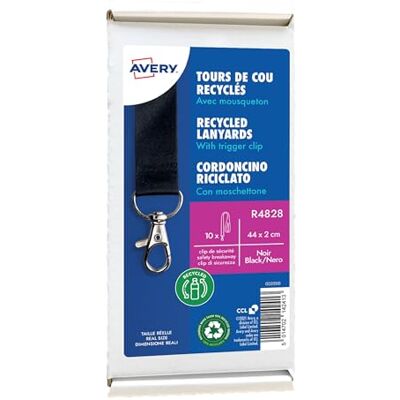Avery 10 tours de cou recyclés avec mousqueton 44 x 2 cm Noir - Publicité Avery 10 tours de cou recyclés avec mousqueton 44 x 2 cm Noir - Publicité