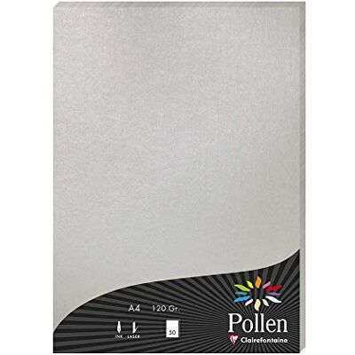Clairefontaine 4199C Étui de 50 Feuilles Format A4 (21x29,7cm) 120g/m² Coloris Argent Papier d'Invitation Evènements et Correspondance Gamme Pollen Papier Premium Lisse - Publicité Clairefontaine 4199C Étui de 50 Feuilles Format A4 (21x29,7cm) 120g/m² Coloris Argent Papier d'Invitation Evènements et Correspondance Gamme Pollen Papier Premium Lisse - Publicité