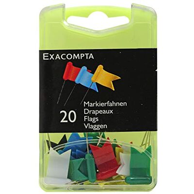 Exacompta Boîte de 20 épingles drapeaux 16mm Couleurs assorties - Publicité Exacompta Boîte de 20 épingles drapeaux 16mm Couleurs assorties - Publicité