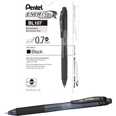 Pentel Energel X BL107, Lot de 12 Rollers encre gel rétractables, Pointe moyenne 0,7 mm, Noir - Publicité Pentel Energel X BL107, Lot de 12 Rollers encre gel rétractables, Pointe moyenne 0,7 mm, Noir - Publicité