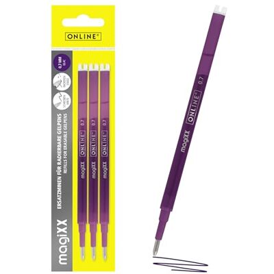 Online 3x recharge roller effaçable violet, compatible magiXX, Frixion etc., pour stylos à encre gel effaçables, pointe moyenne, rechargeable - Publicité Online 3x recharge roller effaçable violet, compatible magiXX, Frixion etc., pour stylos à encre gel effaçables, pointe moyenne, rechargeable - Publicité