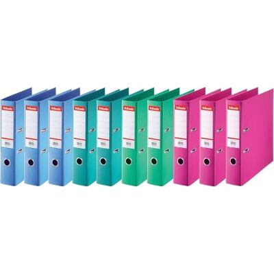 Esselte , pack de 10 Classeur à levier A4, Dos 75 mm, 550 feuilles, Assorti - Publicité Esselte , pack de 10 Classeur à levier A4, Dos 75 mm, 550 feuilles, Assorti - Publicité