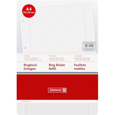 BRUNNEN 1066928 Lot de 50 feuillets mobiles A4 petits carreaux avec marges Réglure 28 70 g/m² - Publicité BRUNNEN 1066928 Lot de 50 feuillets mobiles A4 petits carreaux avec marges Réglure 28 70 g/m² - Publicité