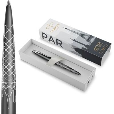 Parker Jotter Stylo bille Édition spéciale Gris Paris avec finition chrome Pointe moyenne Encre bleue Coffret cadeau géométrique - Publicité Parker Jotter Stylo bille Édition spéciale Gris Paris avec finition chrome Pointe moyenne Encre bleue Coffret cadeau géométrique - Publicité