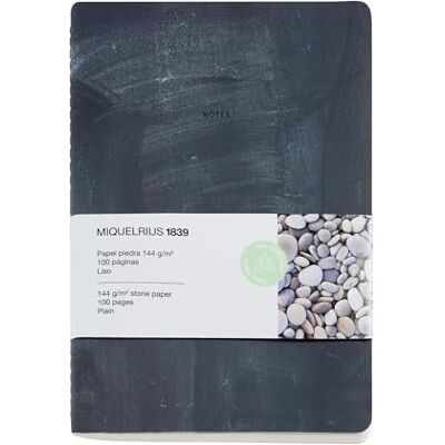 Miquelrius Cahier souple A5 (142 x 210 mm), rayé uni, 50 feuilles blanches en PAPIER PIERRE sans arbres 144 g/m², couverture en papier et détail en stamping, couleur noir - Publicité Miquelrius Cahier souple A5 (142 x 210 mm), rayé uni, 50 feuilles blanches en PAPIER PIERRE sans arbres 144 g/m², couverture en papier et détail en stamping, couleur noir - Publicité