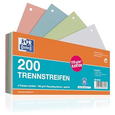 Oxford Lot de 200 intercalaires perforés en carton 190 g/m² 4 couleurs 10,5 x 24 cm - Publicité Oxford Lot de 200 intercalaires perforés en carton 190 g/m² 4 couleurs 10,5 x 24 cm - Publicité