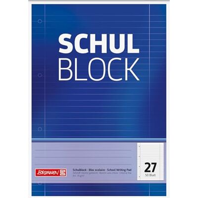 BRUNNEN 1052527 Bloc de 50 feuilles lignées avec marges 27 lignes perforées et collées 70 g/m² Format A4 - Publicité BRUNNEN 1052527 Bloc de 50 feuilles lignées avec marges 27 lignes perforées et collées 70 g/m² Format A4 - Publicité