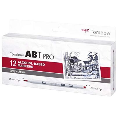 Tombow ABTP-12P-3 Marqueur à base d'alcool ABT PRO à deux pointes, set de 12 pièces, Grey Colors - Publicité Tombow ABTP-12P-3 Marqueur à base d'alcool ABT PRO à deux pointes, set de 12 pièces, Grey Colors - Publicité
