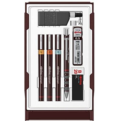 Rotring Isograph College Set 3 stylos feutres (0,20mm0,40mm et 0,60mm)Portemine mécanique Tikky (0,5mm) et accessoires - Publicité Rotring Isograph College Set 3 stylos feutres (0,20mm0,40mm et 0,60mm)Portemine mécanique Tikky (0,5mm) et accessoires - Publicité