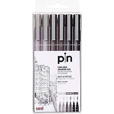 uni-ball Lot de 6 marqueurs calibrés uni-pin gris et noir avec plusieurs traits différents de la marque - Publicité uni-ball Lot de 6 marqueurs calibrés uni-pin gris et noir avec plusieurs traits différents de la marque - Publicité