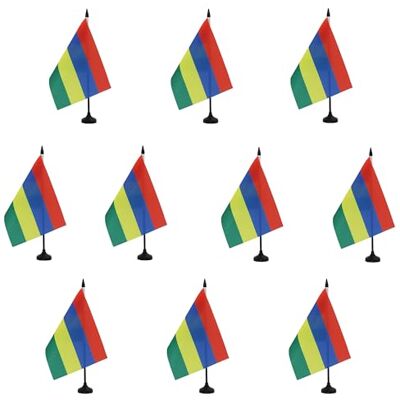 AZ FLAG Lot de 10 Drapeau De Table Maurice 21x14 cm 10 Petits Drapeaux Mauricien De Bureau 100% Polyester Avec Hampe De 25cm Et Socle En Plastique Noir - Publicité AZ FLAG Lot de 10 Drapeau De Table Maurice 21x14 cm 10 Petits Drapeaux Mauricien De Bureau 100% Polyester Avec Hampe De 25cm Et Socle En Plastique Noir - Publicité