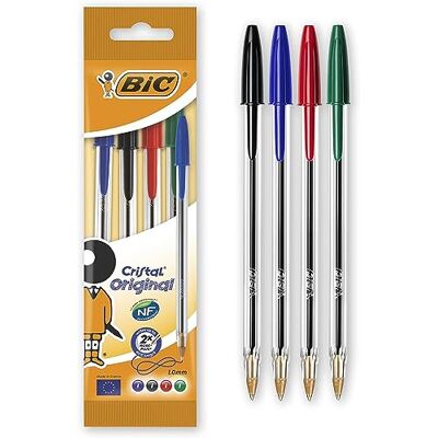 BIC Cristal Original Stylos-Bille Pointe Moyenne (1,0 mm) Couleurs Assorties, Un Paquet de 4 - Publicité BIC Cristal Original Stylos-Bille Pointe Moyenne (1,0 mm) Couleurs Assorties, Un Paquet de 4 - Publicité