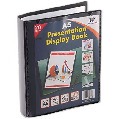 Habercrafts Classeur de présentation à 20 pochettes en plastique transparentes Format A5-40 vues - Publicité Habercrafts Classeur de présentation à 20 pochettes en plastique transparentes Format A5-40 vues - Publicité