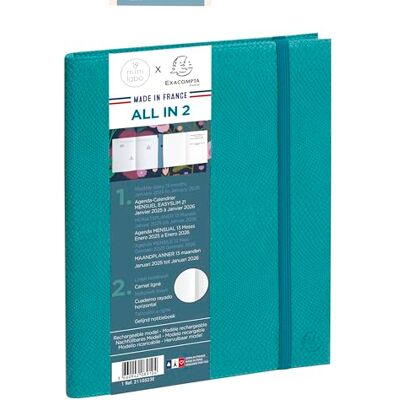 Exacompta Agenda All in 2 Mini Labo 15x21cm Janv 2026-2028 Vert Carnet de note inclus, Ouverture EasySlim, Fermeture élastique, Porte stylo, Papier Clairefontaine, Fabriqué en France - Publicité Exacompta Agenda All in 2 Mini Labo 15x21cm Janv 2026-2028 Vert Carnet de note inclus, Ouverture EasySlim, Fermeture élastique, Porte stylo, Papier Clairefontaine, Fabriqué en France - Publicité