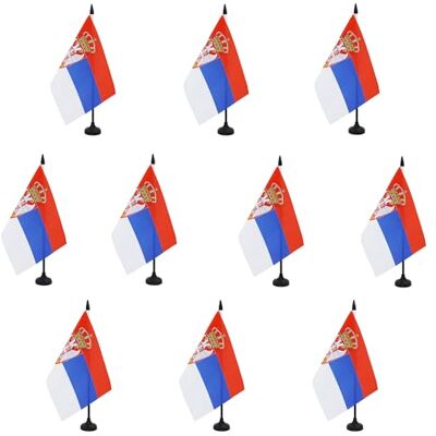 AZ FLAG Lot de 10 Drapeau De Table Serbie 21x14 cm 10 Petits Drapeaux Serbe De Bureau 100% Polyester Avec Hampe De 25cm Et Socle En Plastique Noir - Publicité AZ FLAG Lot de 10 Drapeau De Table Serbie 21x14 cm 10 Petits Drapeaux Serbe De Bureau 100% Polyester Avec Hampe De 25cm Et Socle En Plastique Noir - Publicité