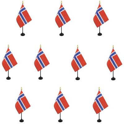 AZ FLAG Lot de 10 Mini Drapeau Norvège De Table 15x10 cm 10 Drapeaux Norvégien De Bureau 100% Polyester Avec Hampe Point Dorée - Publicité AZ FLAG Lot de 10 Mini Drapeau Norvège De Table 15x10 cm 10 Drapeaux Norvégien De Bureau 100% Polyester Avec Hampe Point Dorée - Publicité