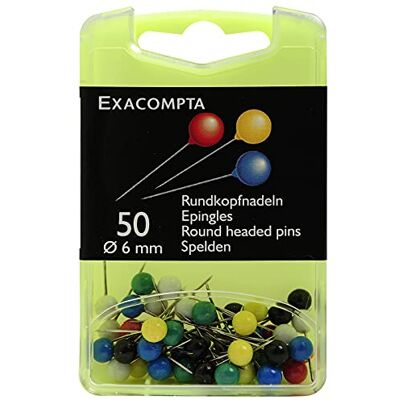 Exacompta Boîte de 50 épingles sphériques hauteur 15mm 6mm de diamètre Couleurs assorties - Publicité Exacompta Boîte de 50 épingles sphériques hauteur 15mm 6mm de diamètre Couleurs assorties - Publicité