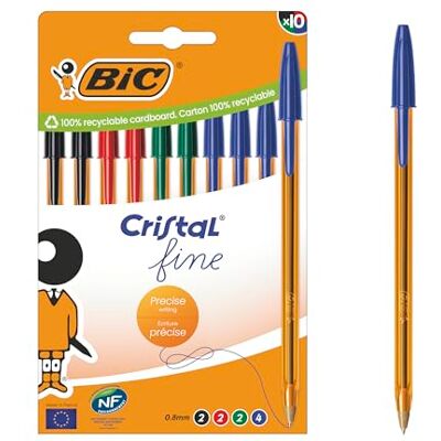 BIC Cristal Original Stylos-Bille Pointe Fine (0,8 mm) avec Corps Orange Translucide Écriture Fine et Précise Couleurs d’Encre Assorties, Boîte carton de 10 - Publicité BIC Cristal Original Stylos-Bille Pointe Fine (0,8 mm) avec Corps Orange Translucide Écriture Fine et Précise Couleurs d’Encre Assorties, Boîte carton de 10 - Publicité