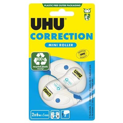 UHU Rollers Correcteur Ruban Correcteur Mini Rapide Propre Et Précis Avec Capuchon Protecteur Fournitures Scolaire Et Bureau Blanc Lot De 2 Rollers De 6 m X 5 mm - Publicité UHU Rollers Correcteur Ruban Correcteur Mini Rapide Propre Et Précis Avec Capuchon Protecteur Fournitures Scolaire Et Bureau Blanc Lot De 2 Rollers De 6 m X 5 mm - Publicité