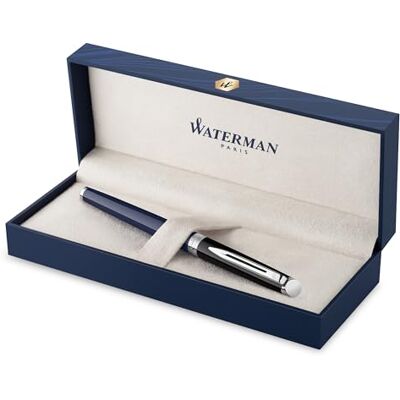 Waterman Hémisphère Stylo plume laque noire et bleue avec finition palladium plume fine en acier inoxydable Encre bleue Coffret cadeau - Publicité Waterman Hémisphère Stylo plume laque noire et bleue avec finition palladium plume fine en acier inoxydable Encre bleue Coffret cadeau - Publicité