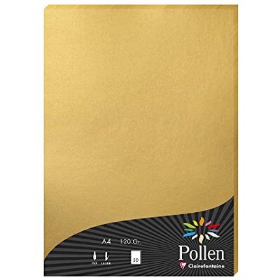 Clairefontaine 4200C Étui de 50 Feuilles Format A4 (21x29,7cm) 120g/m² Coloris Or Papier d'Invitation Evènements et Correspondance Gamme Pollen Papier Premium Lisse - Publicité Clairefontaine 4200C Étui de 50 Feuilles Format A4 (21x29,7cm) 120g/m² Coloris Or Papier d'Invitation Evènements et Correspondance Gamme Pollen Papier Premium Lisse - Publicité