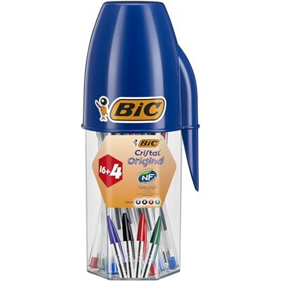 BIC Cristal Original Stylos-Bille Pointe Moyenne (1,0 mm) Parfait pour l'Ecole et au Bureau Couleurs Assorties, Pot de 20 stylos - Publicité BIC Cristal Original Stylos-Bille Pointe Moyenne (1,0 mm) Parfait pour l'Ecole et au Bureau Couleurs Assorties, Pot de 20 stylos - Publicité