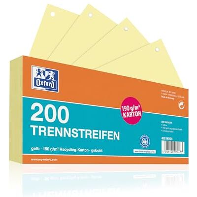 Oxford Lot de 200 intercalaires perforés en carton jaune 190 g/m² - Publicité Oxford Lot de 200 intercalaires perforés en carton jaune 190 g/m² - Publicité
