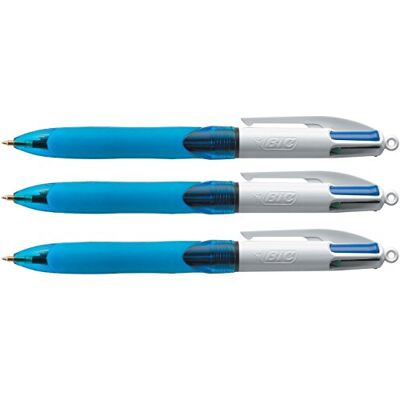 BIC Stylo à bille rétractable 4 couleurs, 0,4 mm Lot de 3 pièces Bleu, Noir, Rouge, Vert - Publicité BIC Stylo à bille rétractable 4 couleurs, 0,4 mm Lot de 3 pièces Bleu, Noir, Rouge, Vert - Publicité