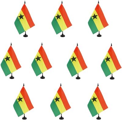 AZ FLAG Lot de 10 Drapeau De Table Ghana 21x14 cm 10 Petits Drapeaux Ghanéen De Bureau 100% Polyester Avec Hampe De 25cm Et Socle En Plastique Noir - Publicité AZ FLAG Lot de 10 Drapeau De Table Ghana 21x14 cm 10 Petits Drapeaux Ghanéen De Bureau 100% Polyester Avec Hampe De 25cm Et Socle En Plastique Noir - Publicité