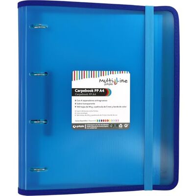 Grafoplás Grafoplas Classeur à 4 anneaux découpés, avec recharge de feuilles quadrillées 5 x 5 bords couleur et intercalaires, A4, couleur bleu, polypropylène ligné, carpebook multiline - Publicité Grafoplás Grafoplas Classeur à 4 anneaux découpés, avec recharge de feuilles quadrillées 5 x 5 bords couleur et intercalaires, A4, couleur bleu, polypropylène ligné, carpebook multiline - Publicité