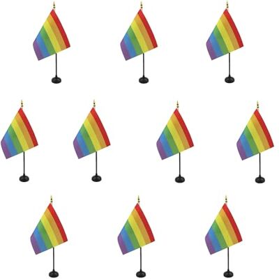 AZ FLAG Lot de 10 Mini Drapeau Arc-en-Ciel De Table 15x10 cm 10 Drapeaux Lgbt Gay Rainbow De Bureau 100% Polyester Avec Hampe Point Dorée - Publicité AZ FLAG Lot de 10 Mini Drapeau Arc-en-Ciel De Table 15x10 cm 10 Drapeaux Lgbt Gay Rainbow De Bureau 100% Polyester Avec Hampe Point Dorée - Publicité