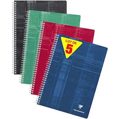 Clairefontaine 68162C Lot 5 Cahiers Spirale A4 180p PC 90g Pelliculé - Publicité Clairefontaine 68162C Lot 5 Cahiers Spirale A4 180p PC 90g Pelliculé - Publicité