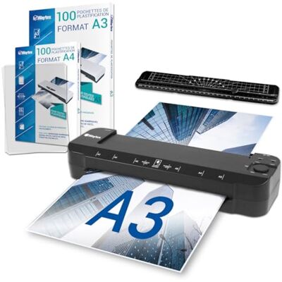 Waytex Plastifieuse A3 A4 A5 A6 A7 Pro Ultra Rapide à Chaud et à Froid jusqu’à 2x150 microns Température Réglable pour Usage Professionnel Intensif Pack avec 100 Pochettes A4 + 100 pochettes A3 + 1 Rogneuse - Publicité Waytex Plastifieuse A3 A4 A5 A6 A7 Pro Ultra Rapide à Chaud et à Froid jusqu’à 2x150 microns Température Réglable pour Usage Professionnel Intensif Pack avec 100 Pochettes A4 + 100 pochettes A3 + 1 Rogneuse - Publicité