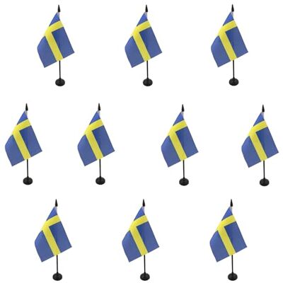AZ FLAG Lot de 10 Drapeau De Table Suède 15x10 cm 10 Mini Drapeaux Suédois De Bureau 100% Polyester Avec Hampe De 25cm Et Socle En Plastique Noir - Publicité AZ FLAG Lot de 10 Drapeau De Table Suède 15x10 cm 10 Mini Drapeaux Suédois De Bureau 100% Polyester Avec Hampe De 25cm Et Socle En Plastique Noir - Publicité