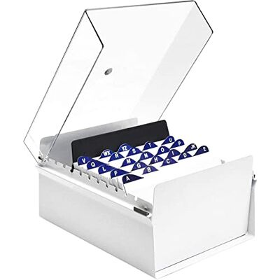 Acrimet Boîte à Fiches Organisateur 6'' x 9’', Base en Métal Robuste (Index AZ et un Séparateur Plastique Inclus) (Base Blanche avec Couvercle Transparent) - Publicité Acrimet Boîte à Fiches Organisateur 6'' x 9’', Base en Métal Robuste (Index AZ et un Séparateur Plastique Inclus) (Base Blanche avec Couvercle Transparent) - Publicité